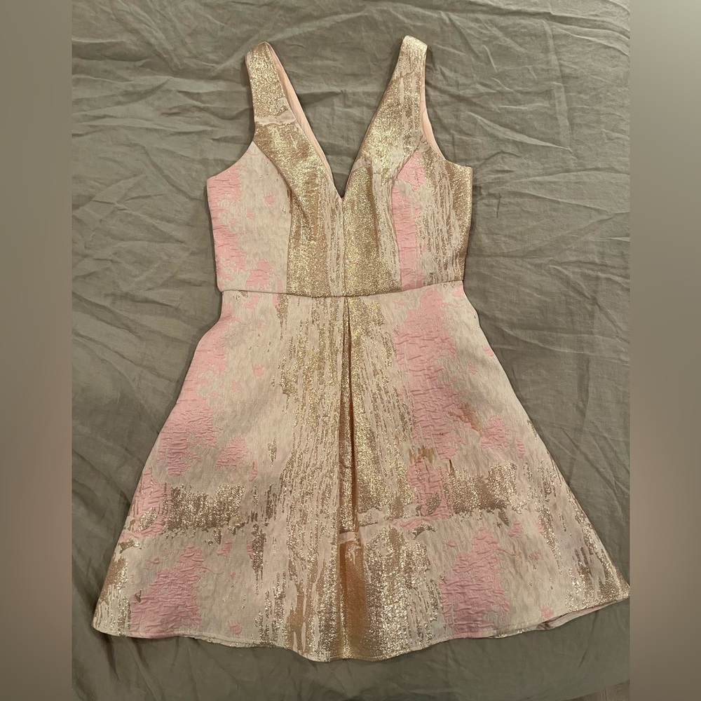 Minuet Petite Pink and Gold Mini Dress